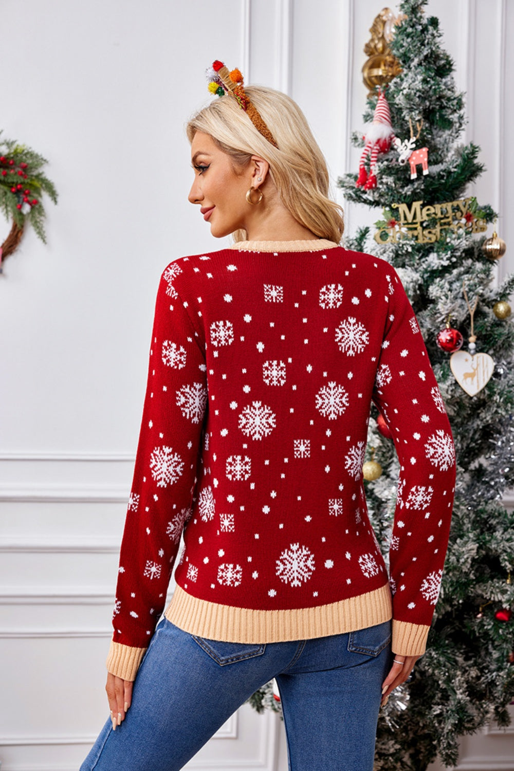 Cozy Christmas Pattern Long Sleeve Sweater