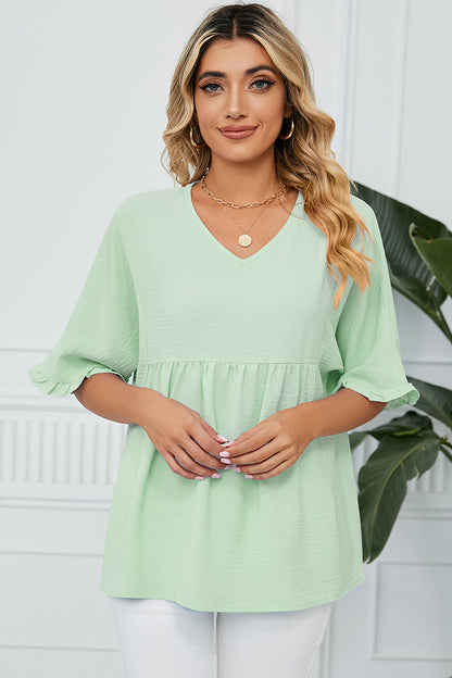 Peplum V-Neck Half Sleeve Shirt