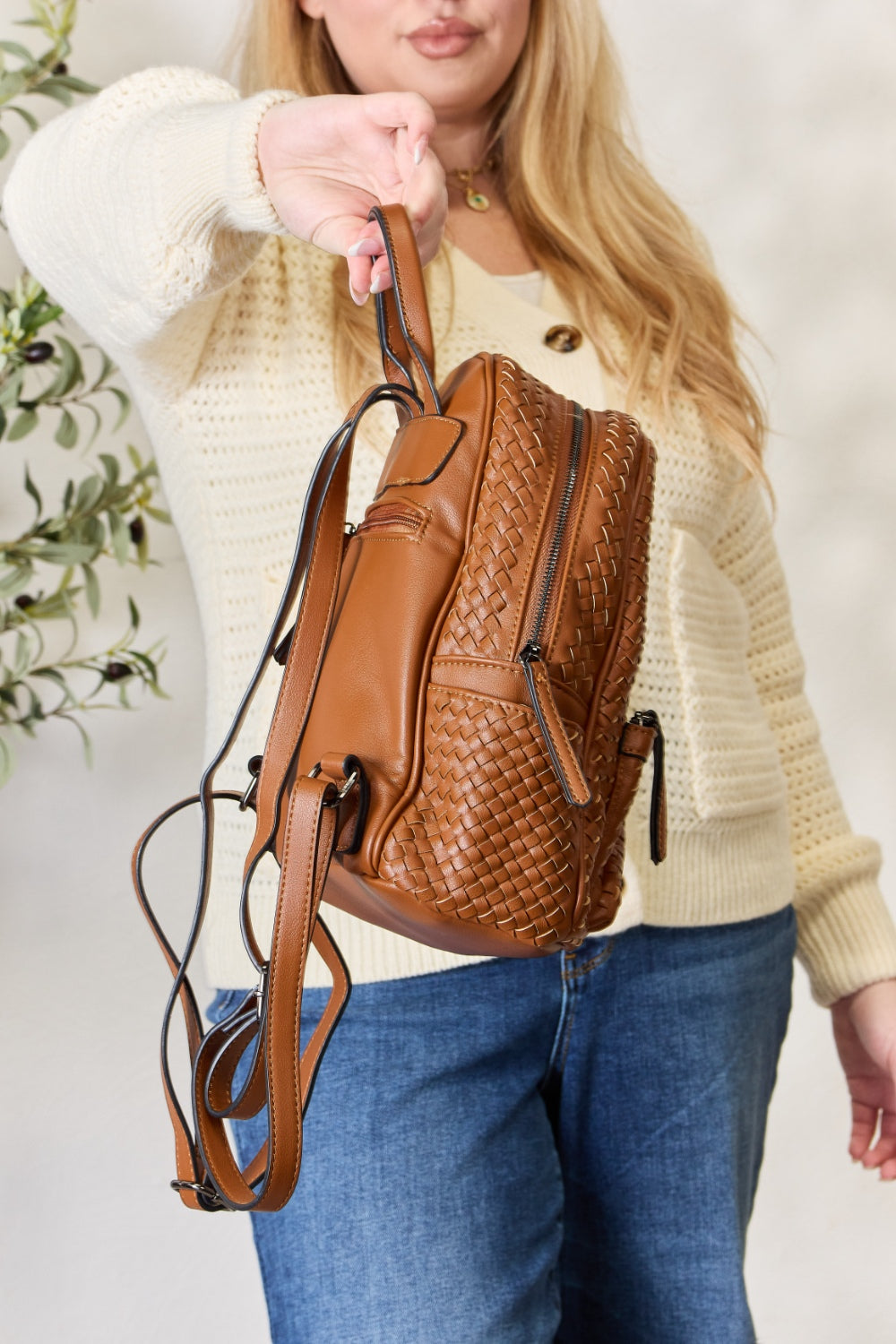 Shomico PU Leather Woven Backpack