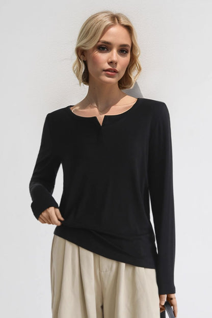 Basic Bae Notched Long Sleeve Shirt