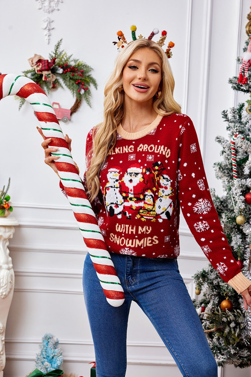 Cozy Christmas Pattern Long Sleeve Sweater