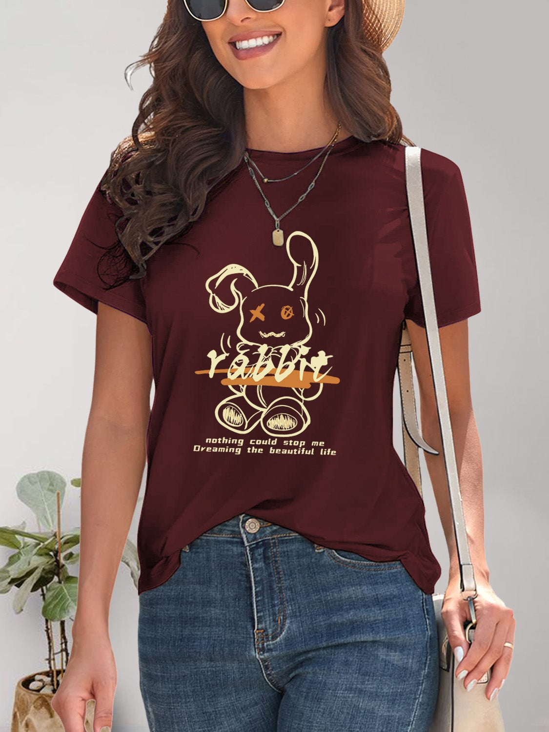 Rabbit Graphic Round Neck Short Sleeve T-Shirt