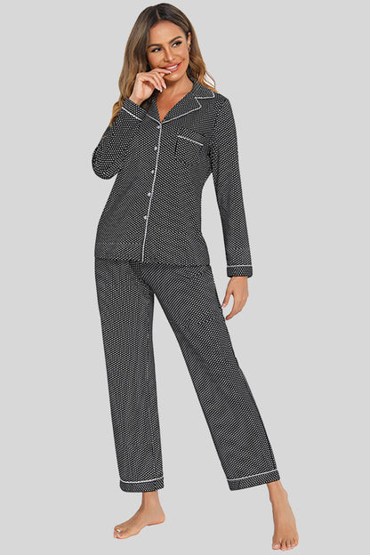 Collared Neck Pajamas Set with Pocket