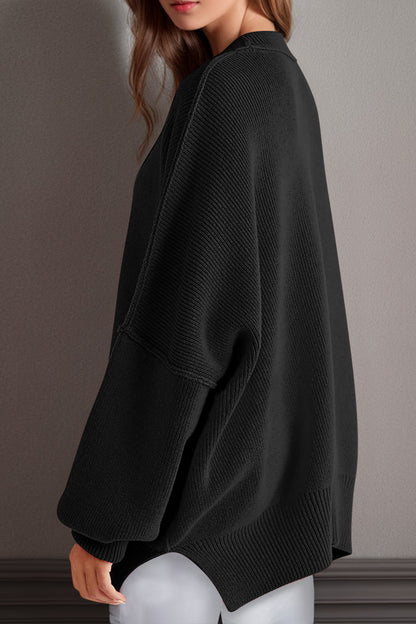 Side Slit Round Neck Long Sleeve Sweater