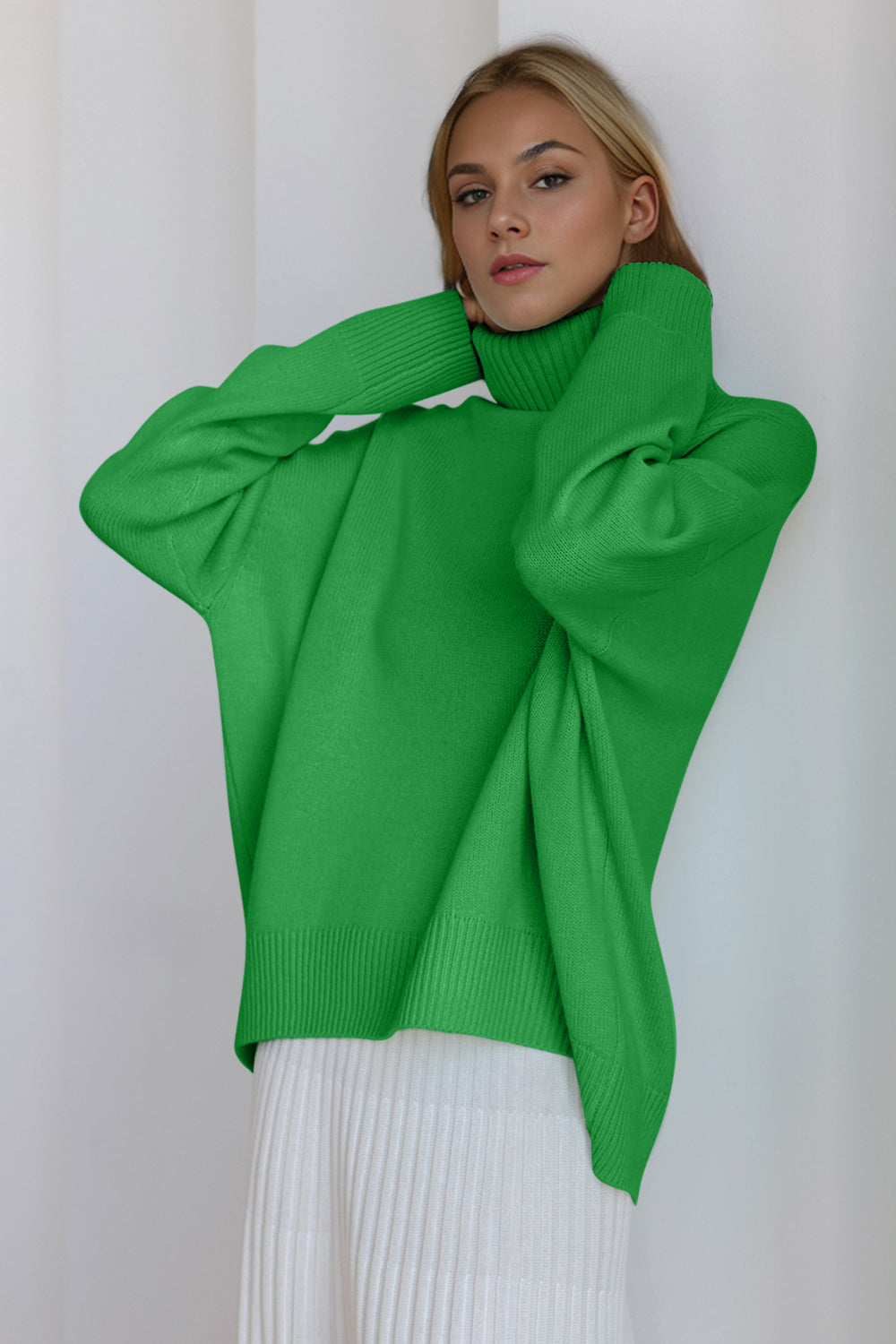 Basic Bae Turtleneck Dropped Shoulder Long Sleeve Sweater