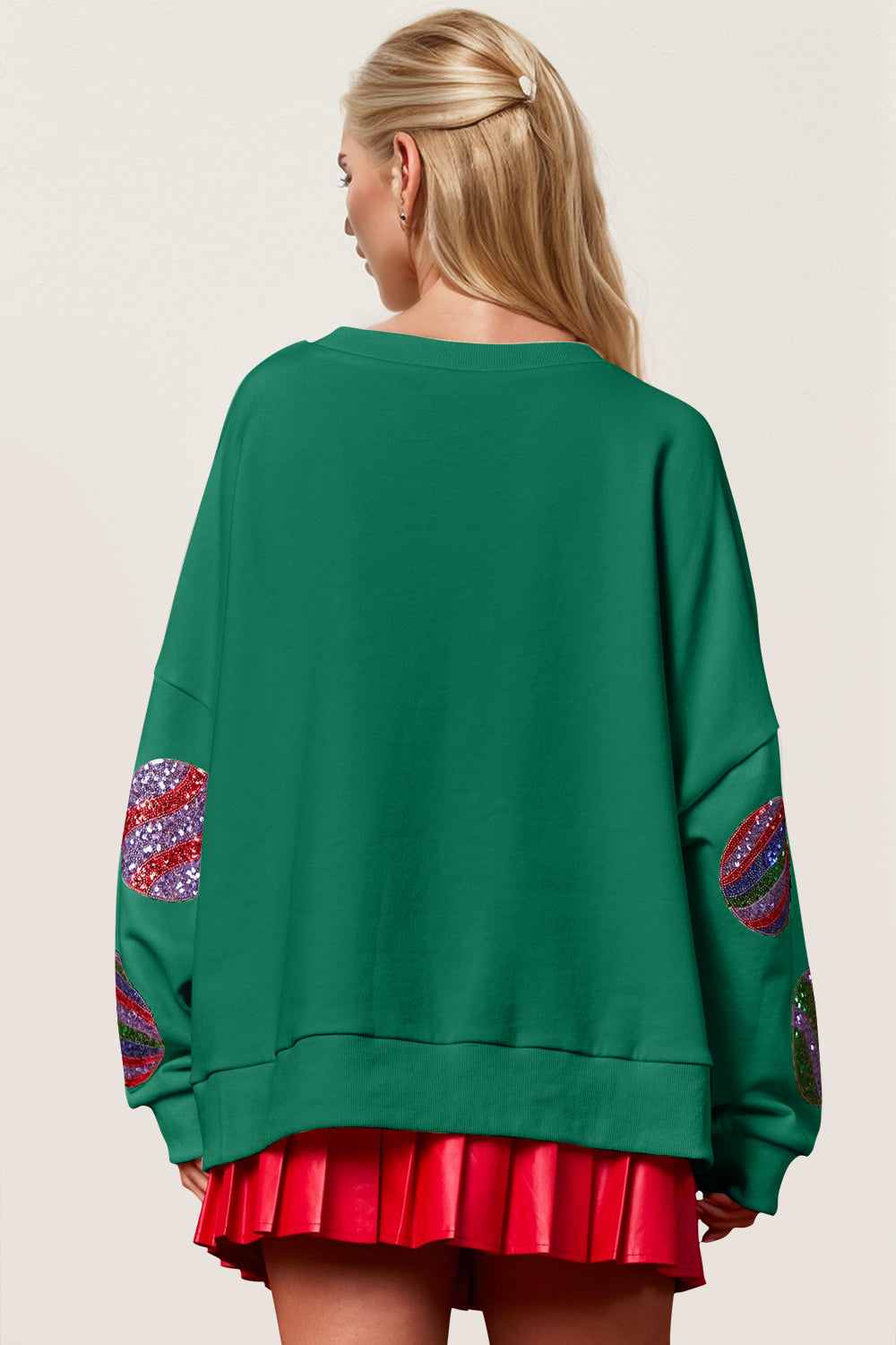 Double Take Twinkle & Cheer Oversized Holiday Long Sleeve Sweatshirt