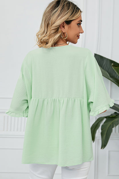 Peplum V-Neck Half Sleeve Shirt