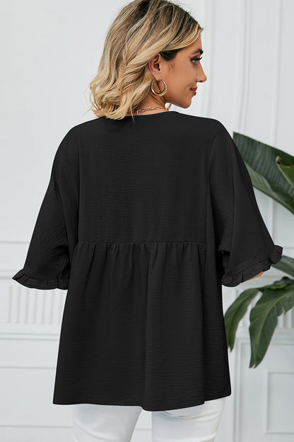 Peplum V-Neck Half Sleeve Shirt