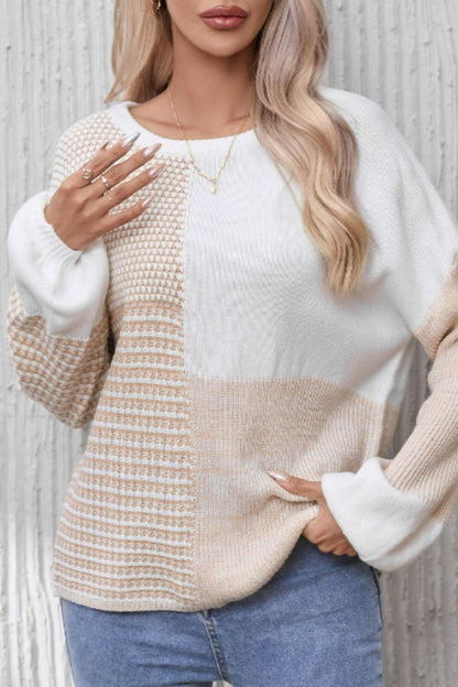 Contrast Round Neck Long Sleeve Sweater