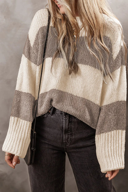 Color Block Round Neck Sweater