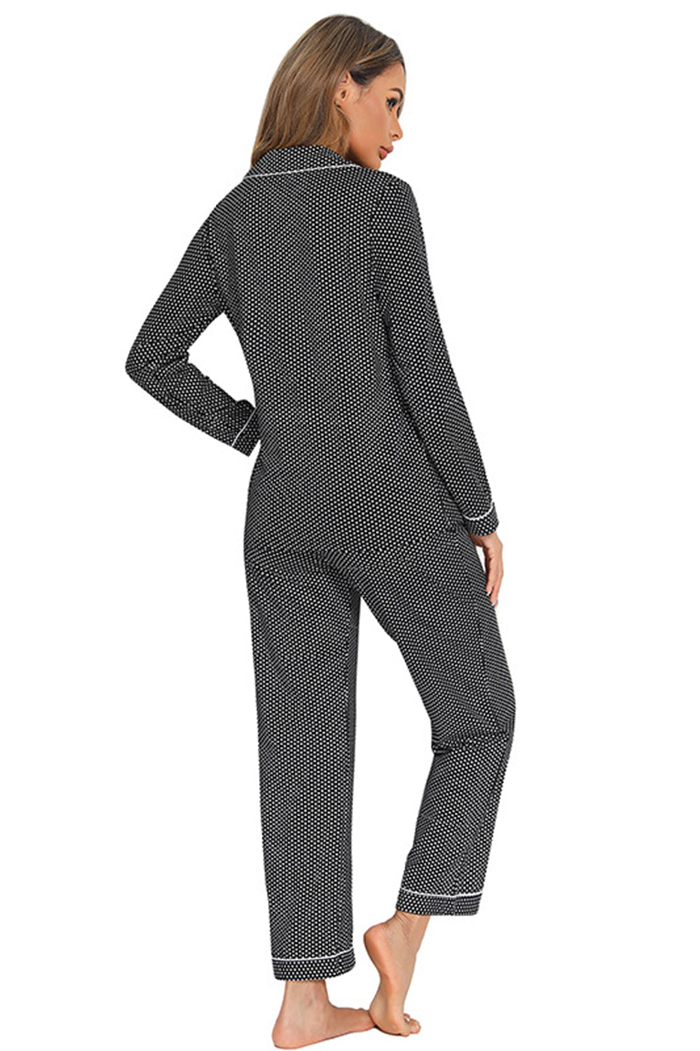 Collared Neck Pajamas Set with Pocket