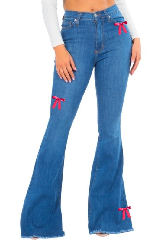 Bell Bottom Jean with Pink Ribbon Detail