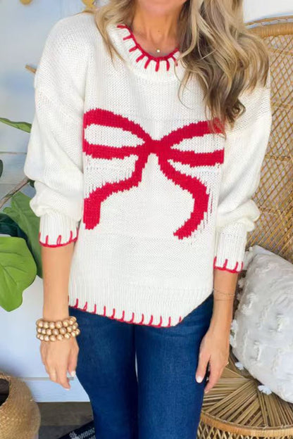 Festive Charm Red Bow Christmas Sweater